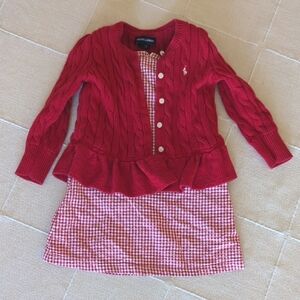 Ralph Lauren Kids Red Peplum Cardigan and Vintage Old Navy Dress Set